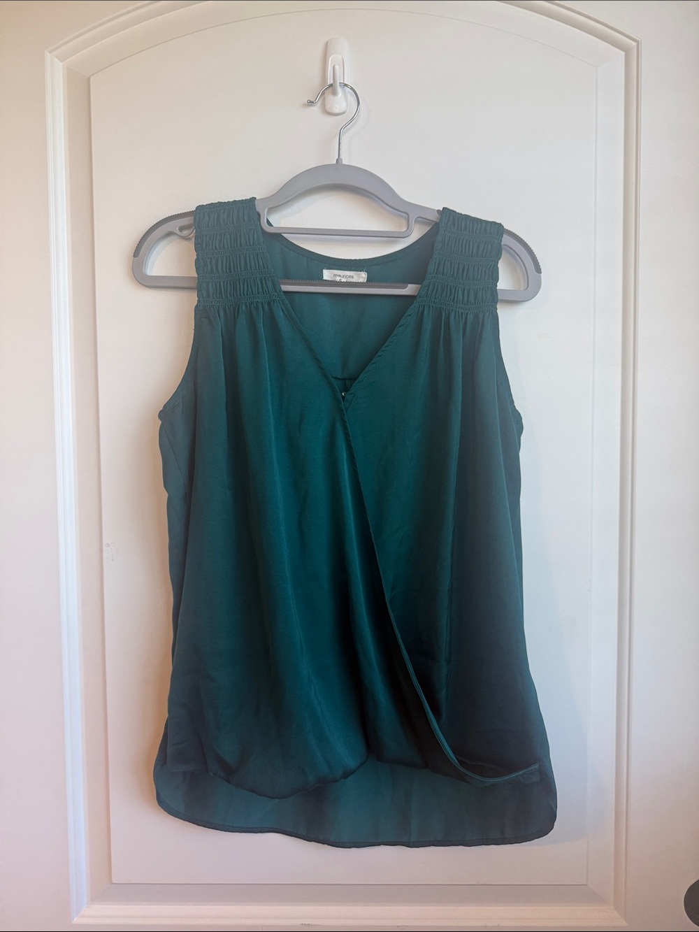 Maurices Emerald Sleeveless V-Neck Smocked Shoulder Shell